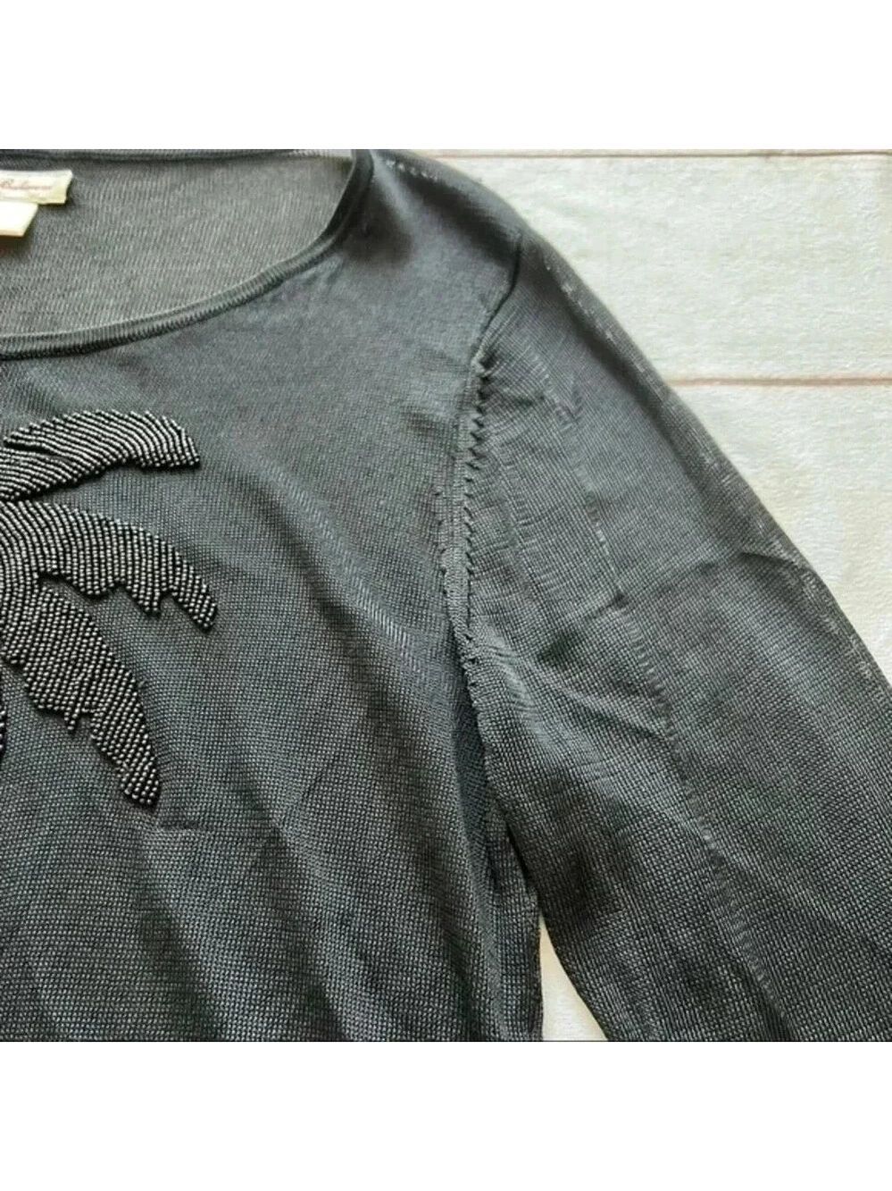 TOMMY BAHAMA BEADED PALM TREE SHEER MESH TOP LONG SLEEVE SIZE M. - Picture 9 of 12